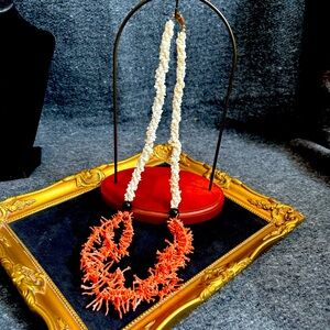 Unique Pink & White Sea Coral Necklace With Black Onyx Accents.